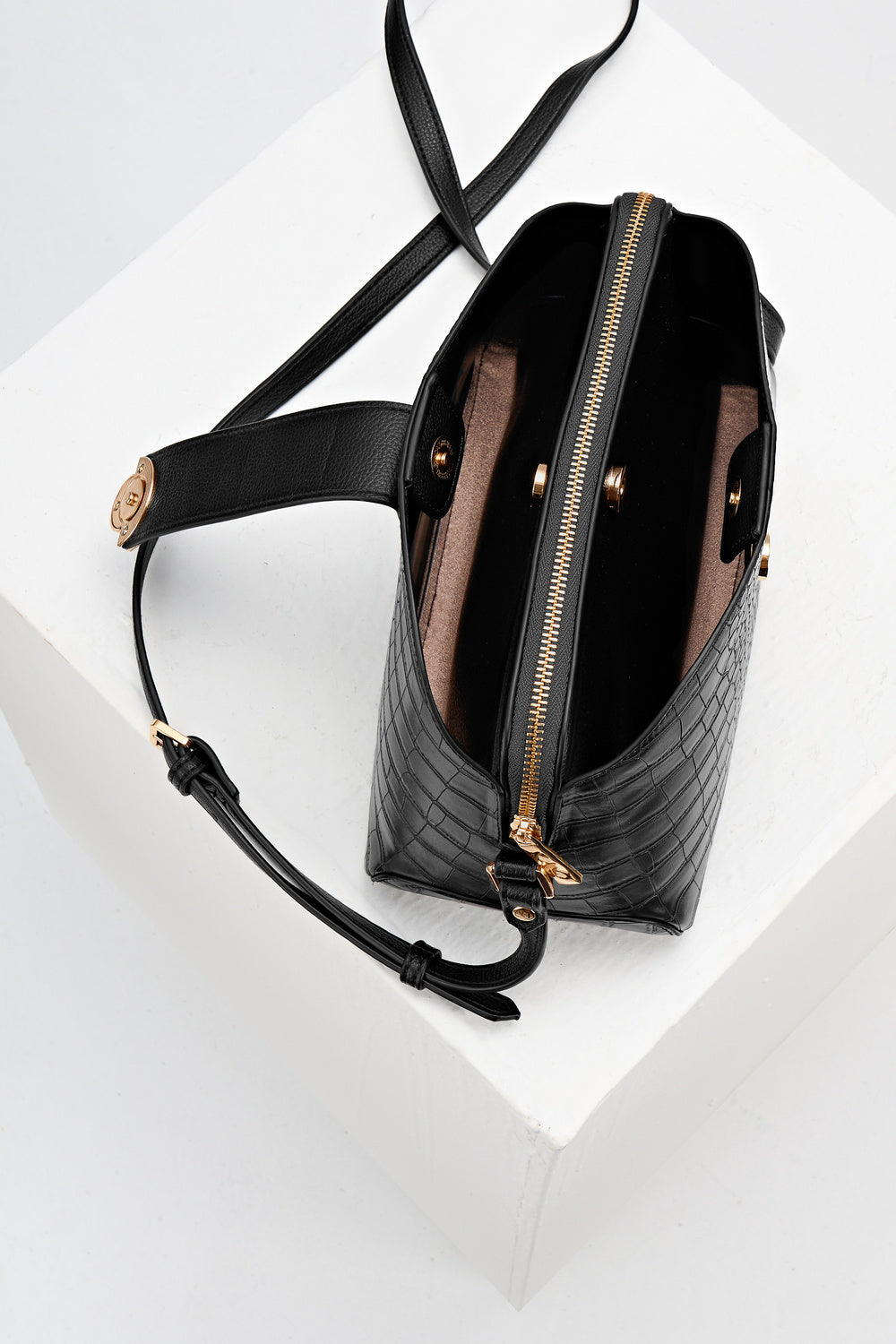 Mills Black Croc Crossbody