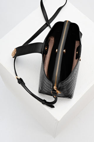 Mills Black Croc Crossbody