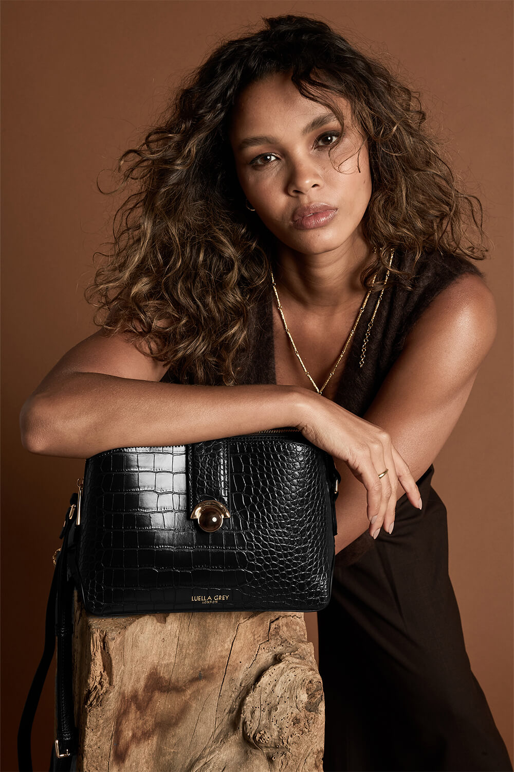 Mills Black Croc Crossbody