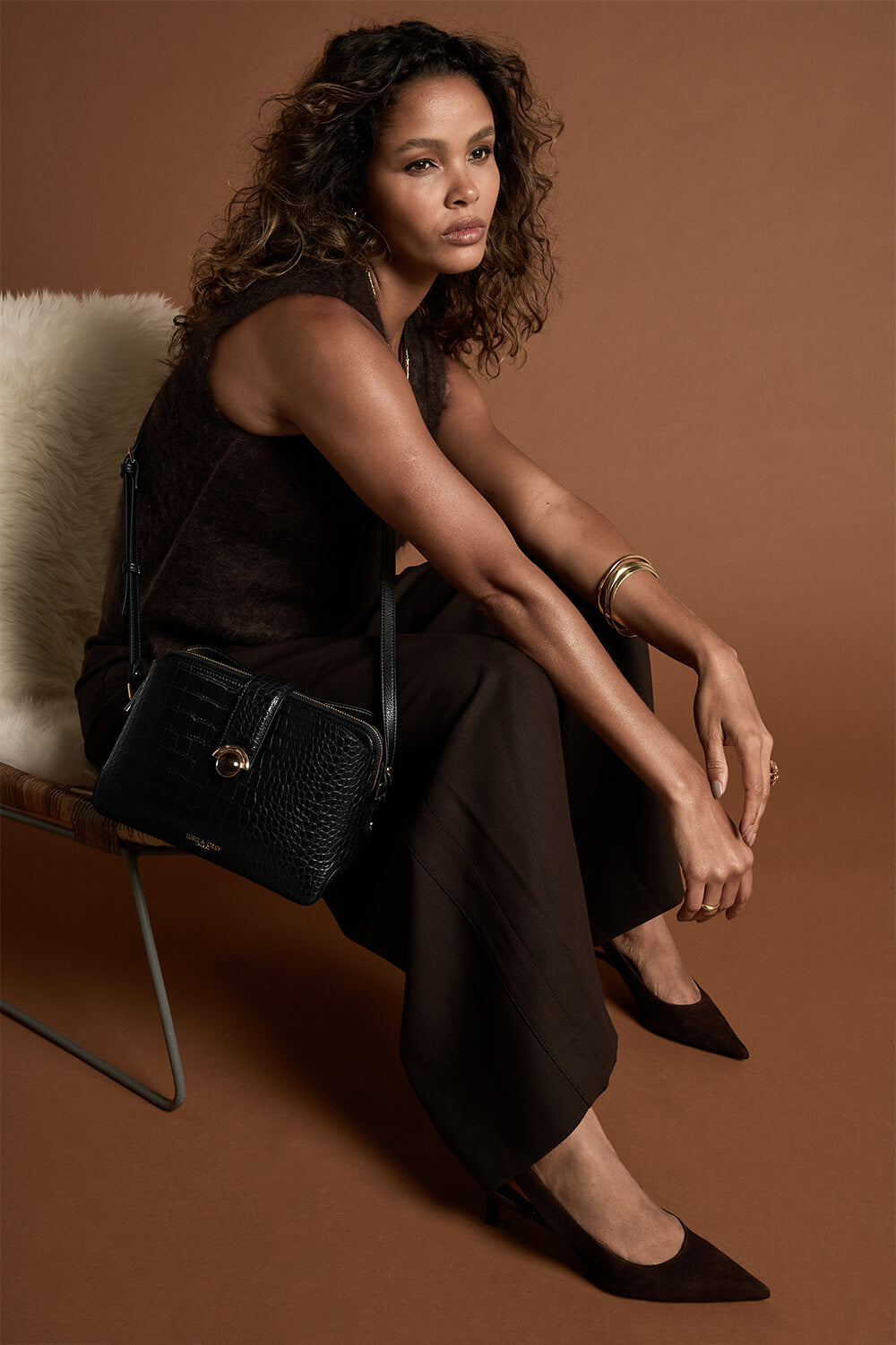 Mills Black Croc Crossbody