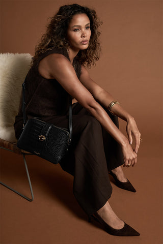 Mills Black Croc Crossbody