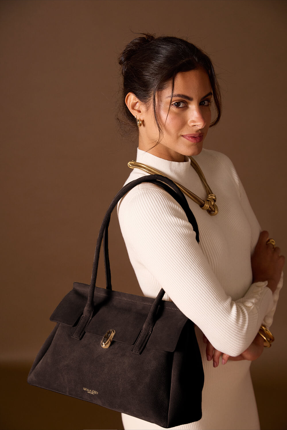 Natalia Chocolate Recycled Suede Tote Bag