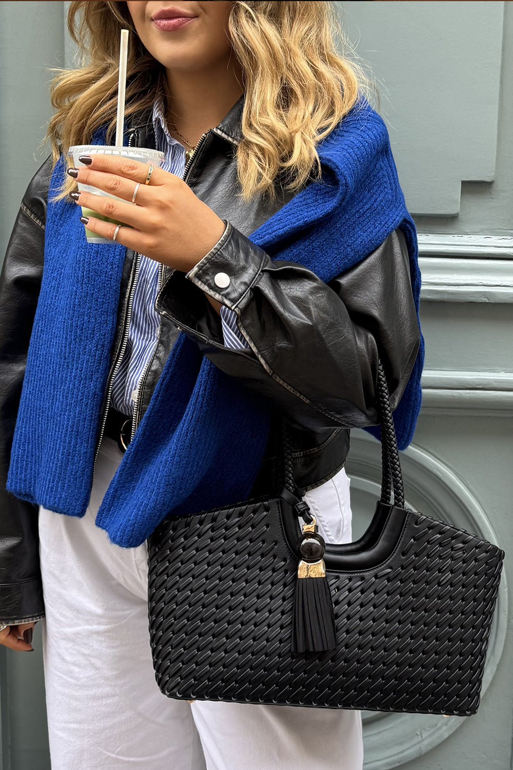 Paige Black Small Whipstitch Tote