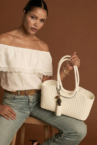 Paige White Small Whipstitch Tote