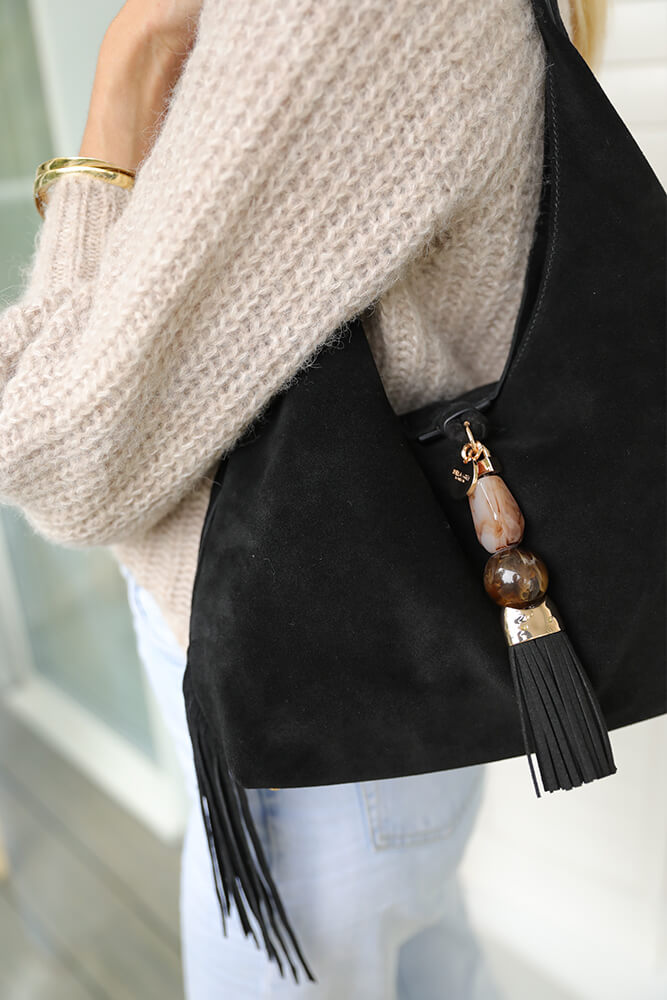 Paloma Black Suede Fringe Shoulder Bag