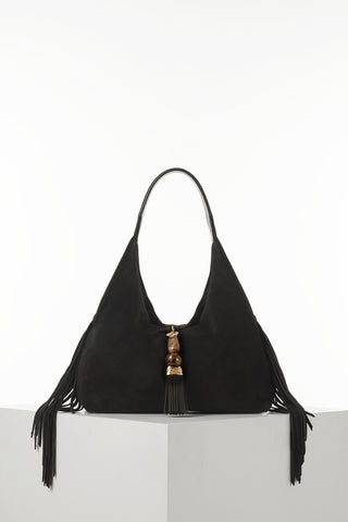 Paloma Black Suede Fringe Shoulder Bag
