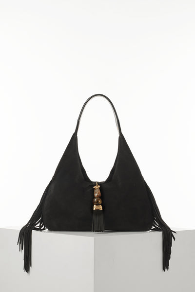 Paloma Black Suede Fringe Shoulder Bag