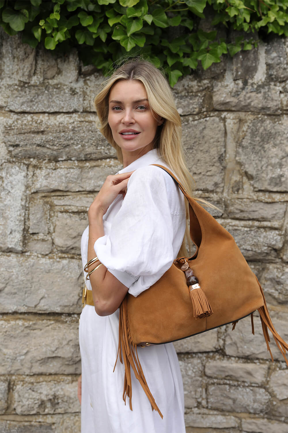 Paloma Camel Suede Fringe Shoulder Bag