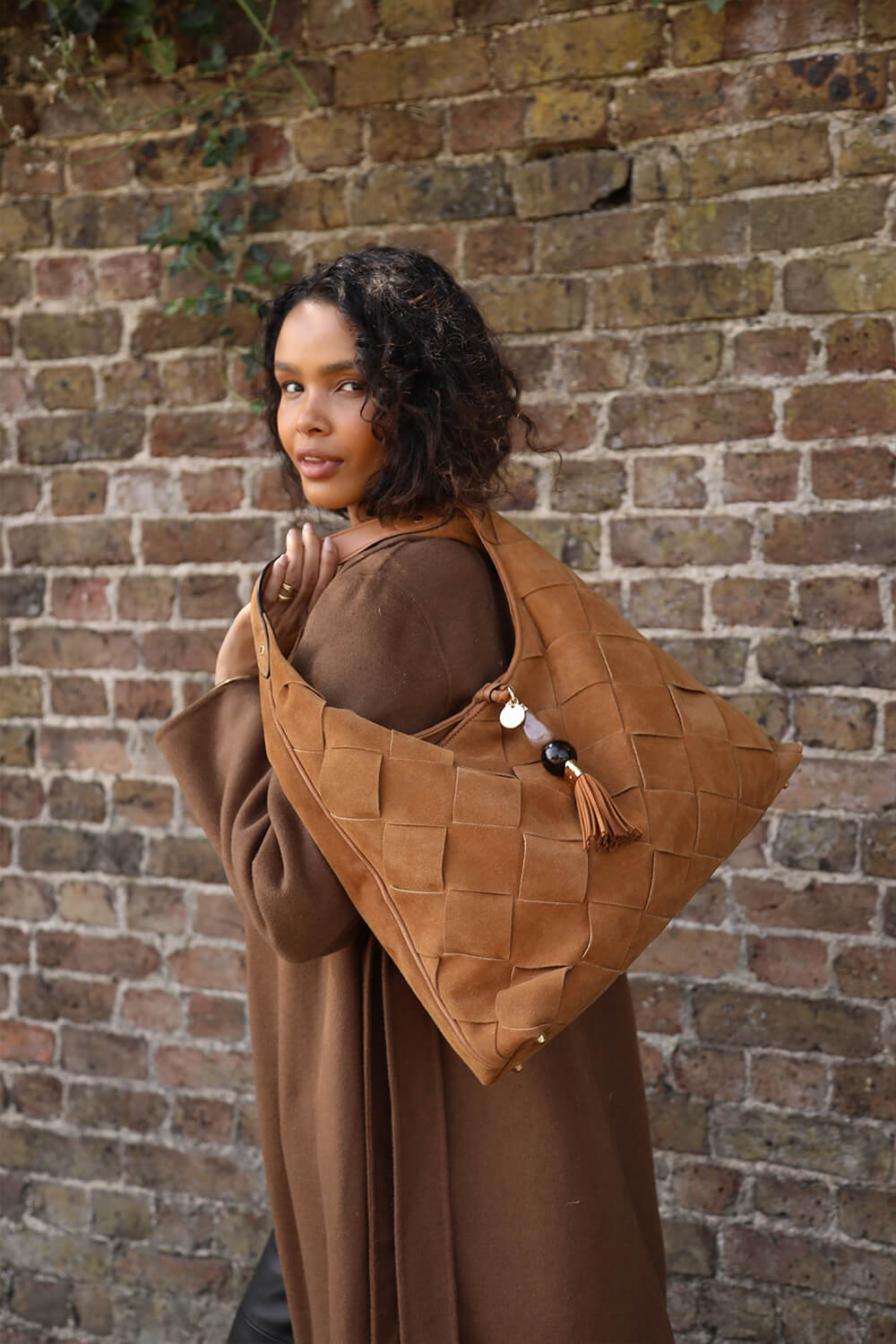 Pandora Weave Tan Recycled Suede Slouch Hobo