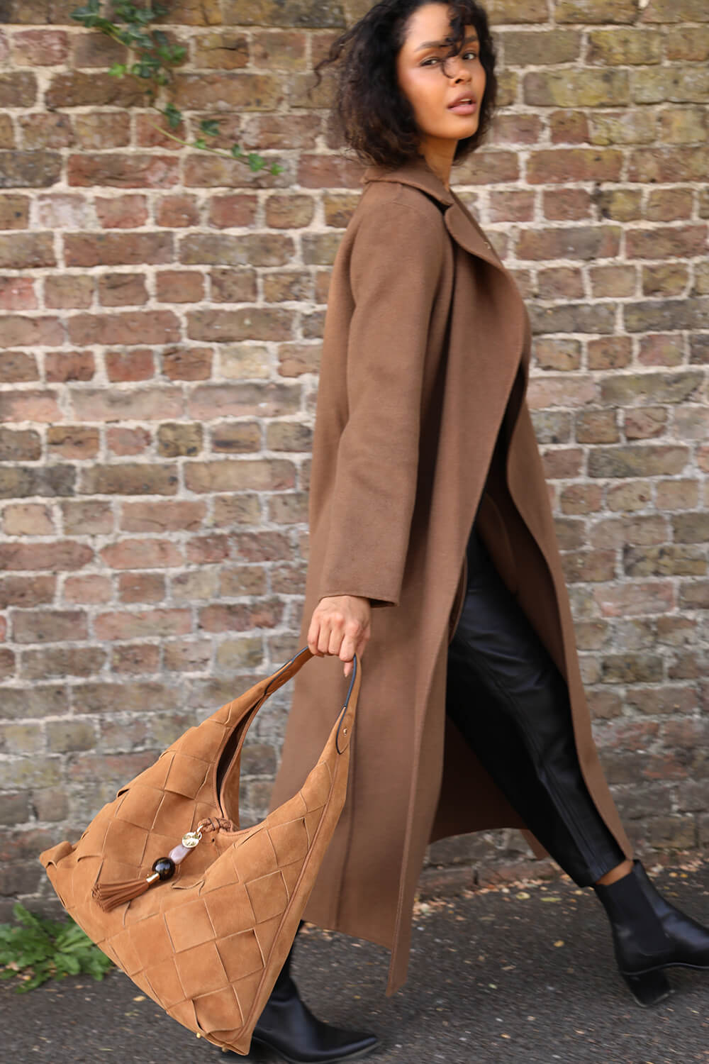 Pandora Weave Tan Recycled Suede Slouch Hobo