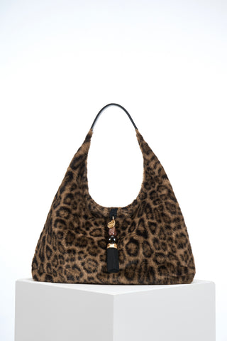 Pandora Leopard Faux Fur Slouch Hobo