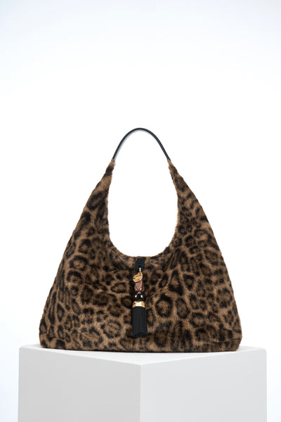 Pandora Leopard Faux Fur Slouch Hobo