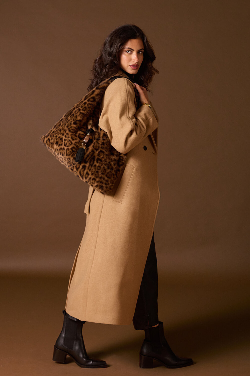 Pandora Leopard Faux Fur Slouch Hobo