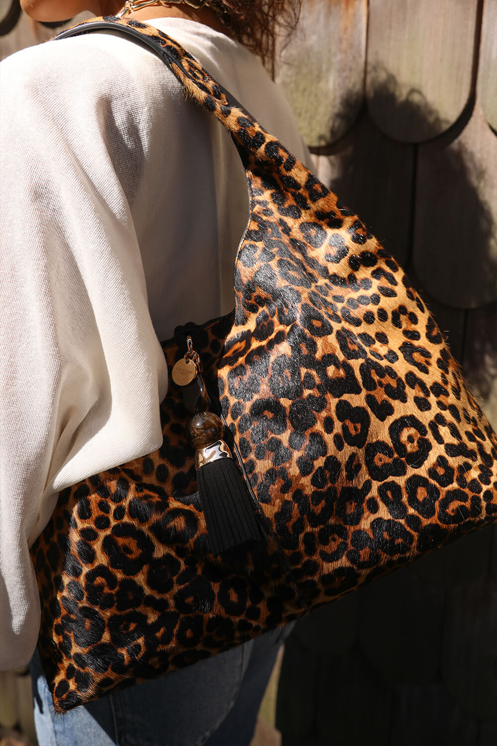 Pandora Leopard Cowhide Slouch Hobo