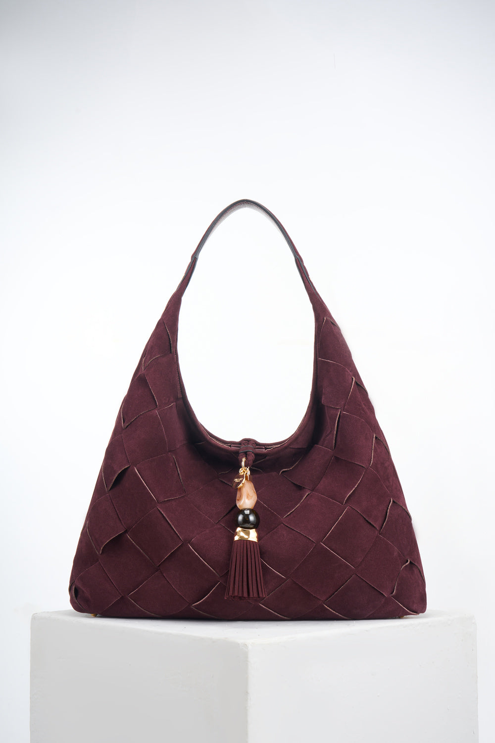 Pandora Weave Black Cherry Recycled Suede Slouch Hobo