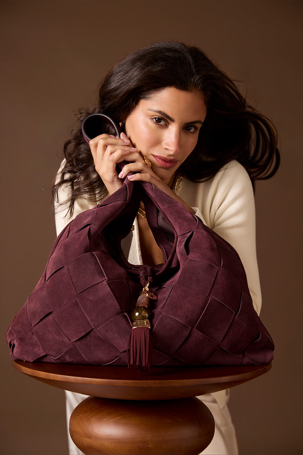 Pandora Weave Black Cherry Recycled Suede Slouch Hobo