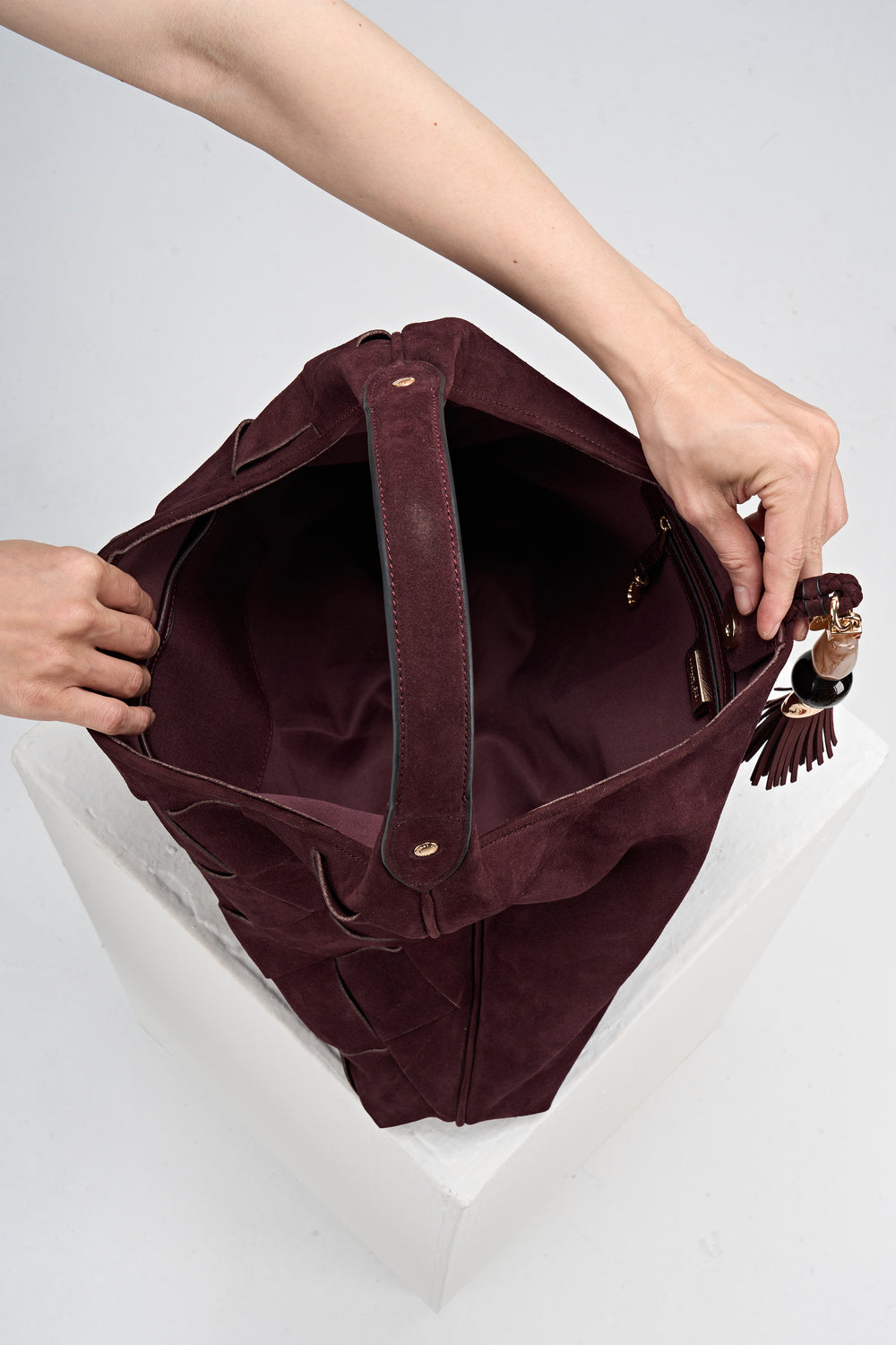 Pandora Weave Black Cherry Recycled Suede Slouch Hobo