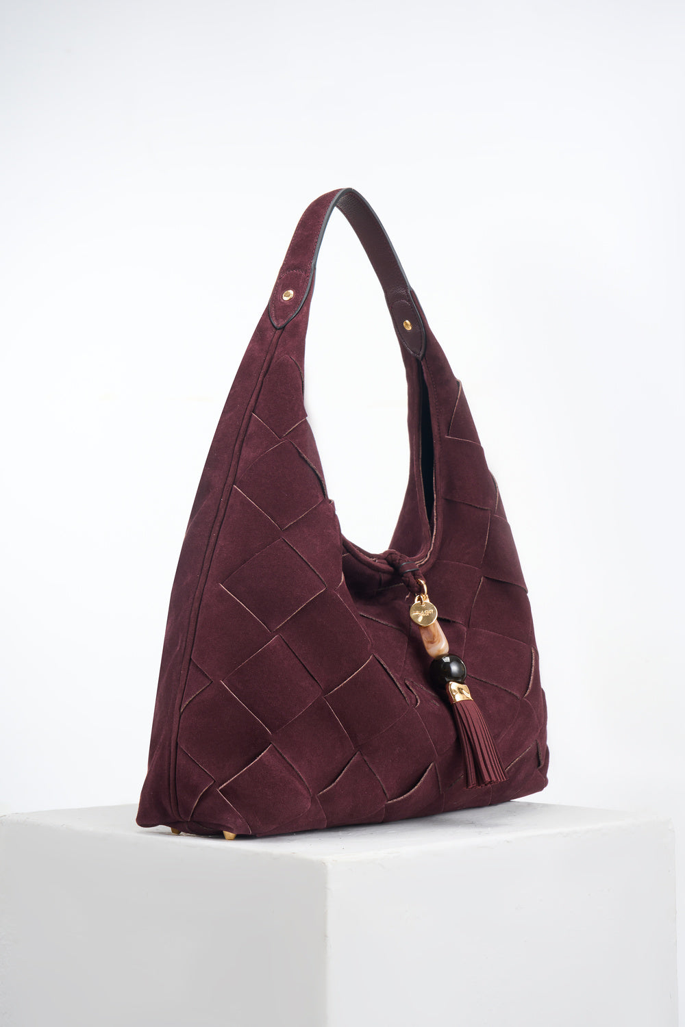 Pandora Weave Black Cherry Recycled Suede Slouch Hobo