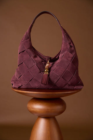 Pandora Weave Black Cherry Recycled Suede Slouch Hobo
