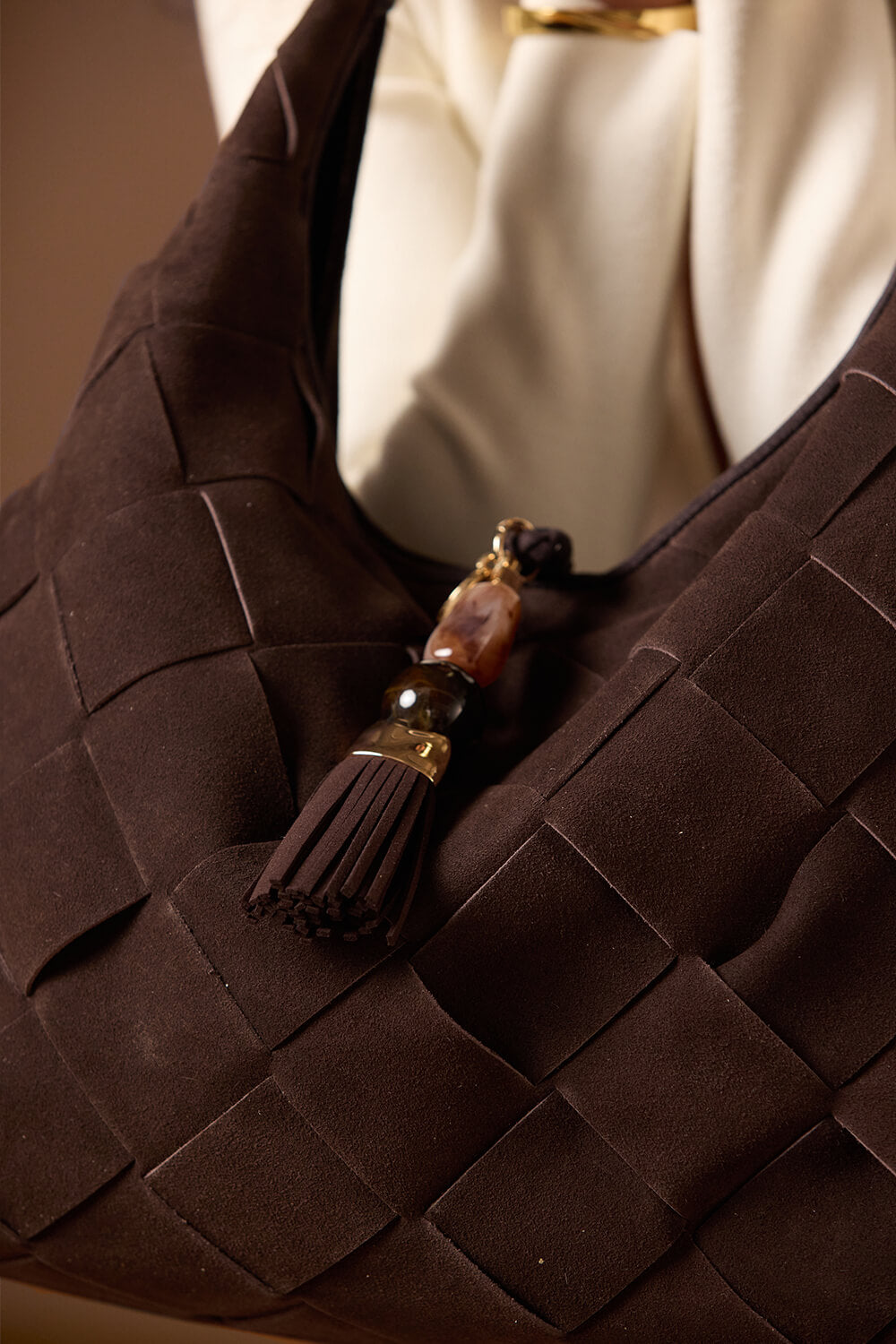 Pandora Weave Chocolate Recycled Suede Slouch Hobo