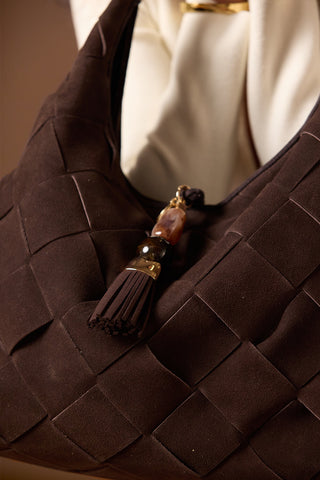 Pandora Weave Chocolate Recycled Suede Slouch Hobo