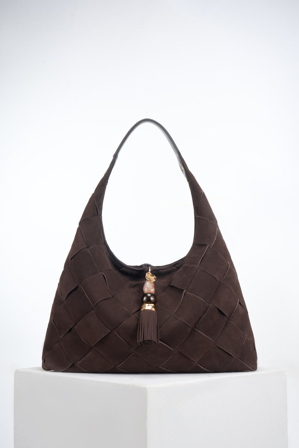 Pandora Weave Chocolate Recycled Suede Slouch Hobo