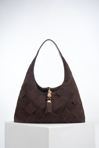 Pandora Weave Chocolate Recycled Suede Slouch Hobo