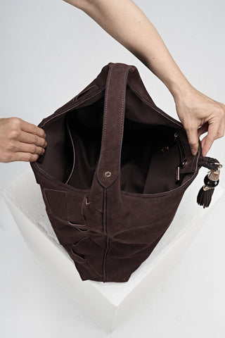 Pandora Weave Chocolate Recycled Suede Slouch Hobo