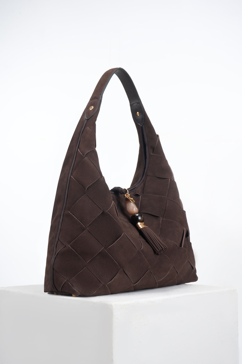 Pandora Weave Chocolate Recycled Suede Slouch Hobo