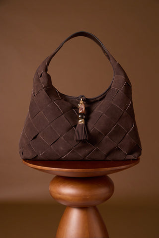 Pandora Weave Chocolate Recycled Suede Slouch Hobo