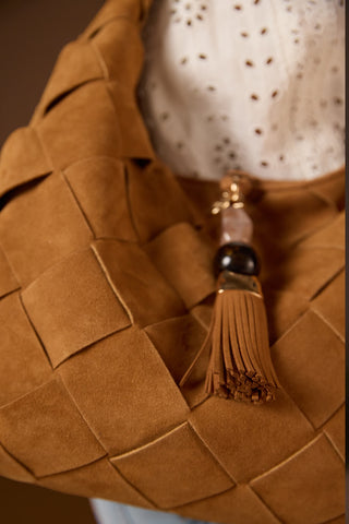 Pandora Weave Tan Recycled Suede Slouch Hobo