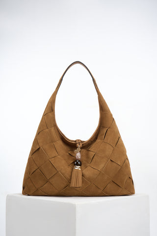 Pandora Weave Tan Recycled Suede Slouch Hobo