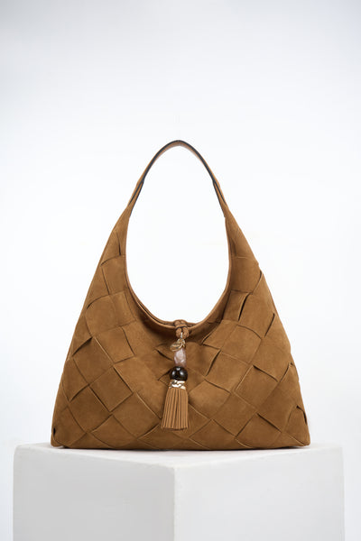 Pandora Weave Tan Recycled Suede Slouch Hobo