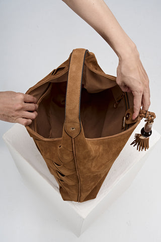 Pandora Weave Tan Recycled Suede Slouch Hobo