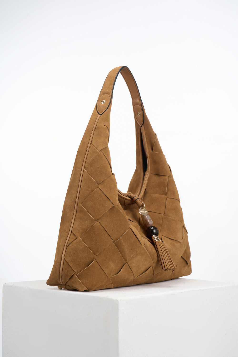 Pandora Weave Tan Recycled Suede Slouch Hobo