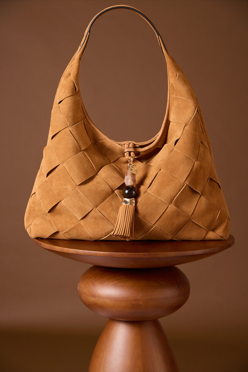 Pandora Weave Tan Recycled Suede Slouch Hobo