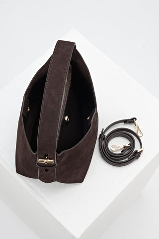 Roxanne Chocolate Recycled Suede Grab Handle Bag