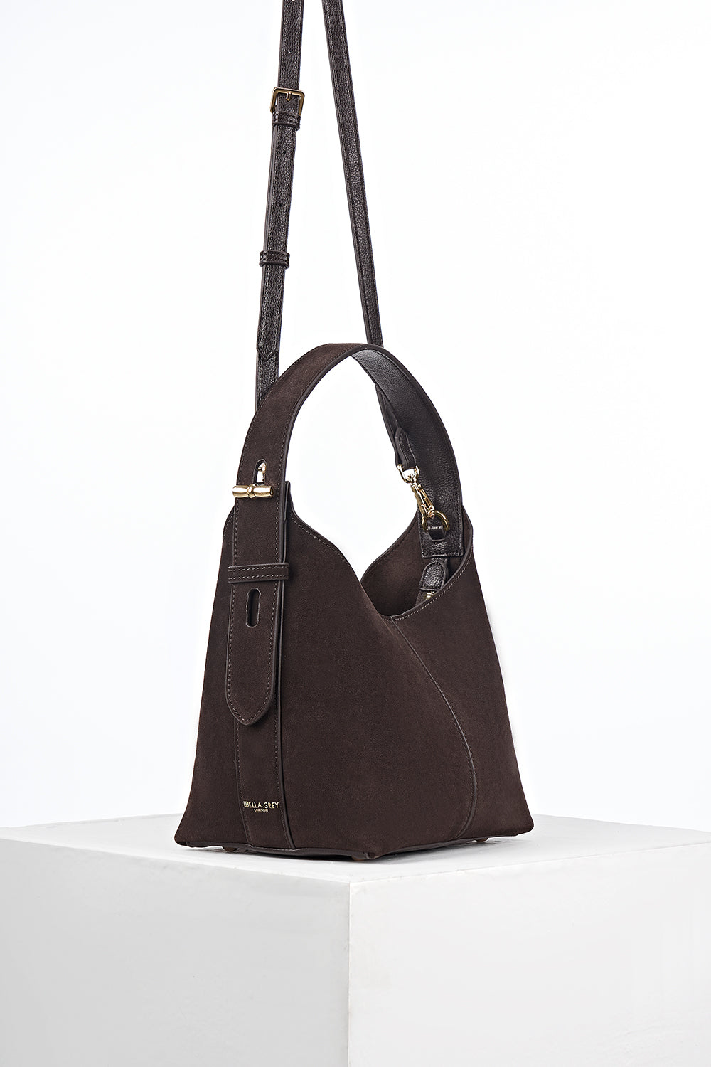 Roxanne Chocolate Recycled Suede Grab Handle Bag
