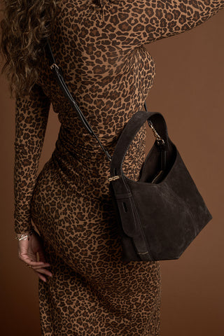 Roxanne Chocolate Recycled Suede Grab Handle Bag