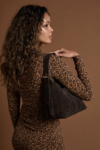 Roxanne Chocolate Recycled Suede Grab Handle Bag