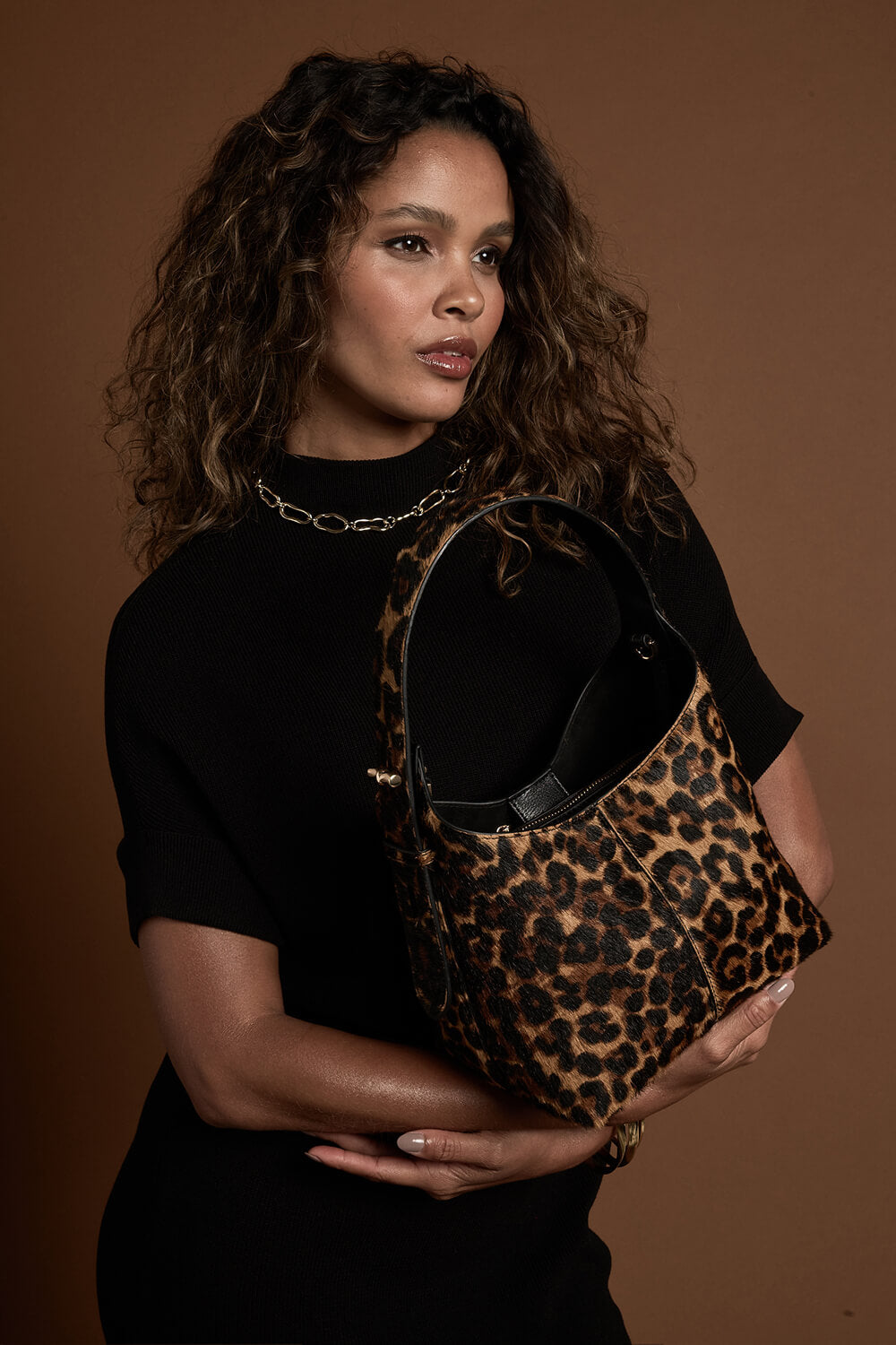 Roxanne Leopard Cowhide Grab Handle Bag