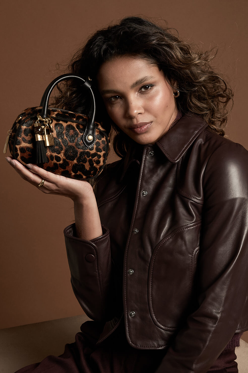 Ruthanna Leopard Cowhide Mini Bowler