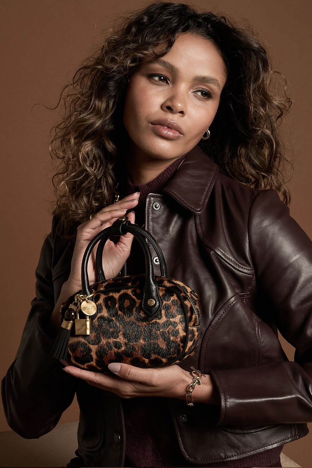 Ruthanna Leopard Cowhide Mini Bowler