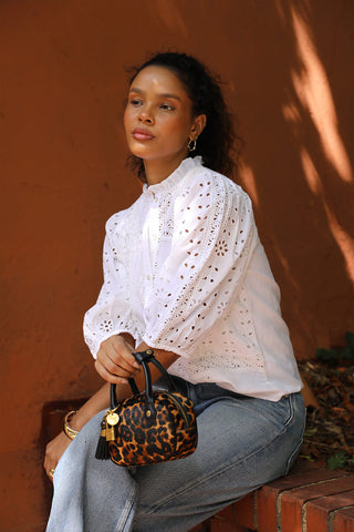 Ruthanna Leopard Cowhide Mini Bowler