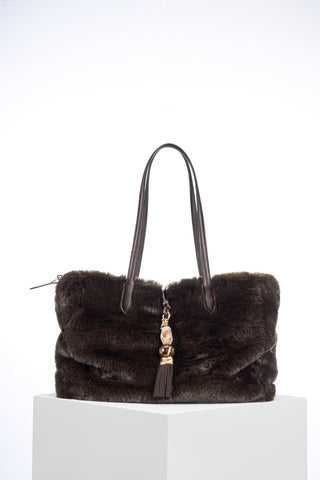 Sandrine Chocolate Faux Fur Large Tote