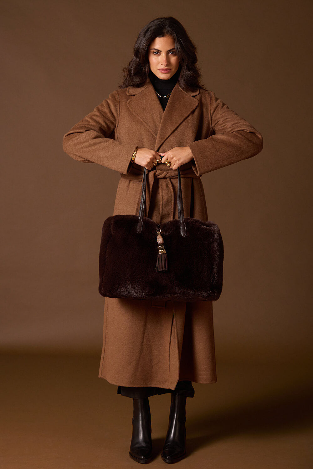 Sandrine Chocolate Faux Fur Large Tote