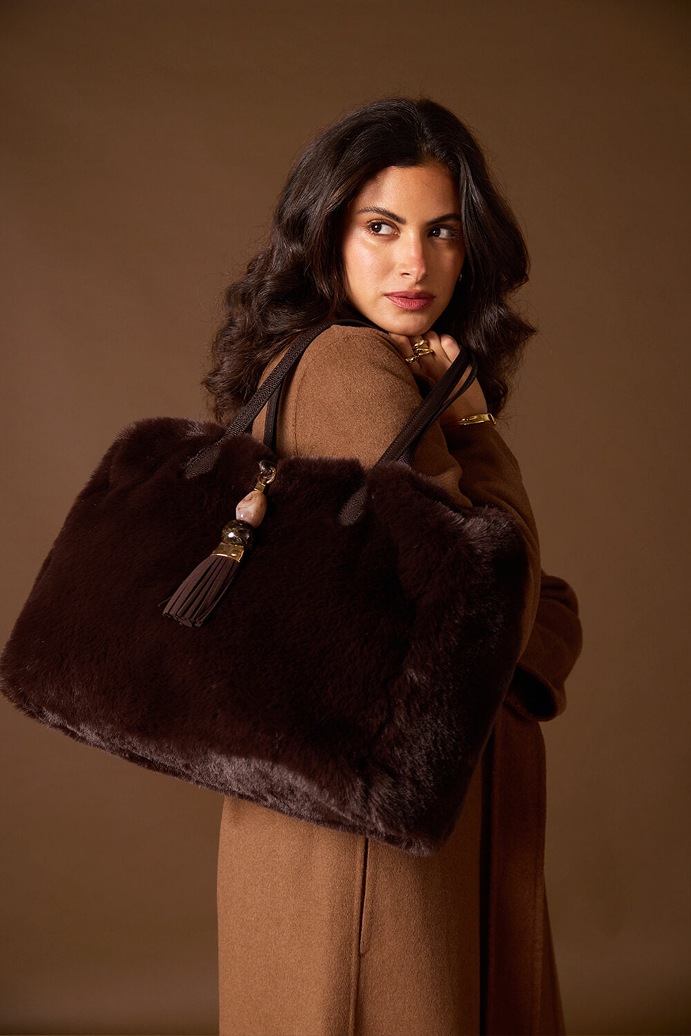 Sandrine Chocolate Faux Fur Large Tote