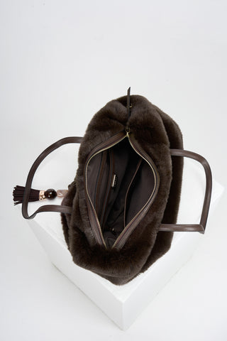 Sandrine Chocolate Faux Fur Large Tote