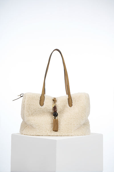 Sandrine Ecru Borg Large Tote