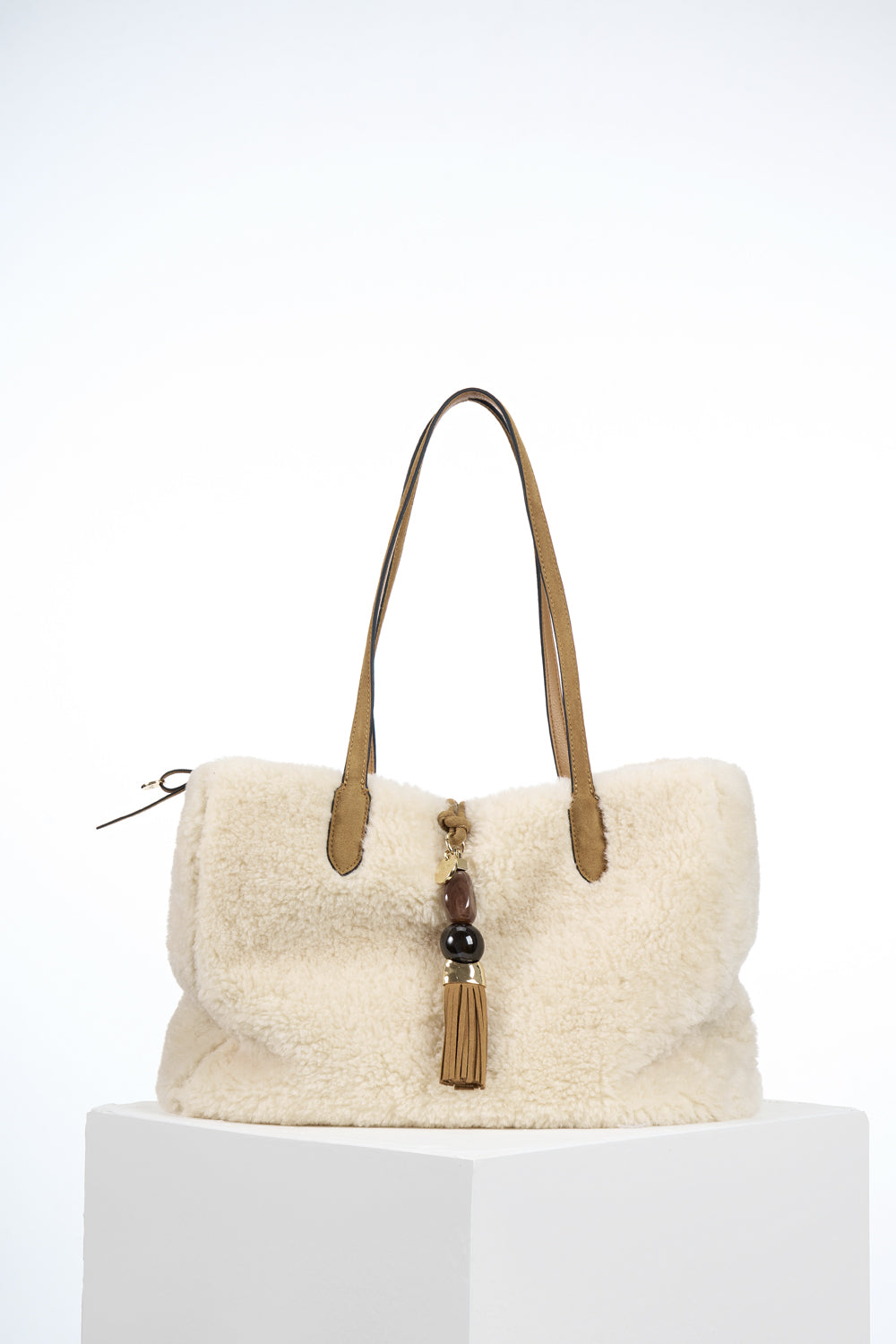 Sandrine Ecru Faux Shearling Large Tote